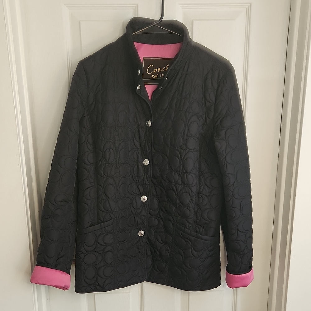 Coach Black Quilted Jacket with Pink Satin Interior